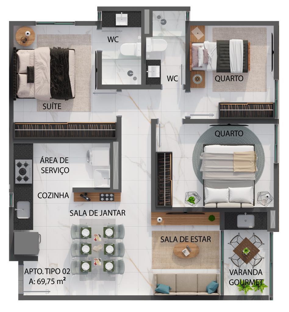 Planta 04 - 3 dorm 69,75m