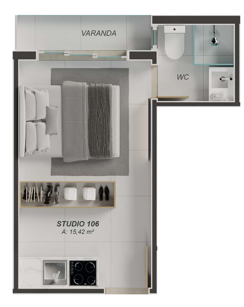 Planta 03 - 1 dorm 15,42m - studio
