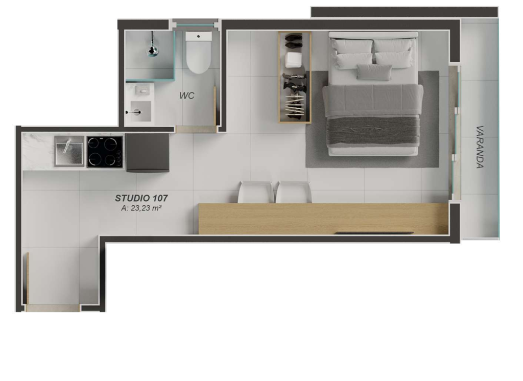 Planta 07 - 1 dorm 23,23m - studio