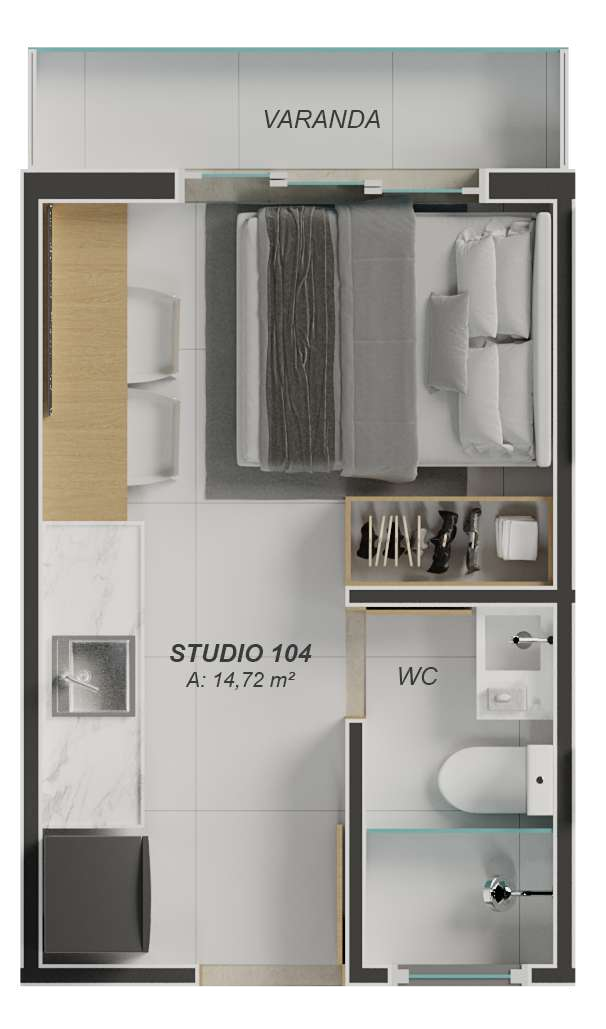 Planta 02 - 1 dorm 14,72m - studio