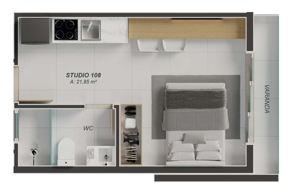 Planta 06 - 1 dorm 21,85m- studio