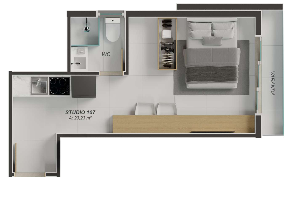 Planta 07 - 1 dorm 23,23m - studio
