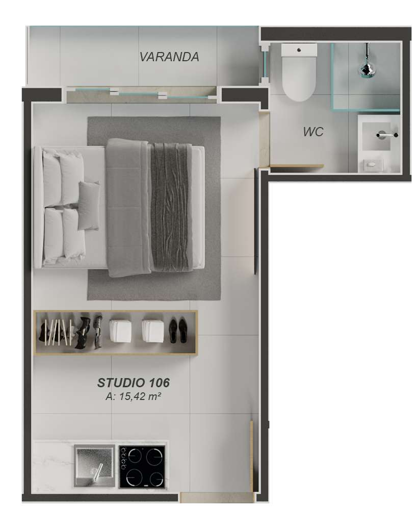 Planta 03 - 1 dorm 15,42m - studio