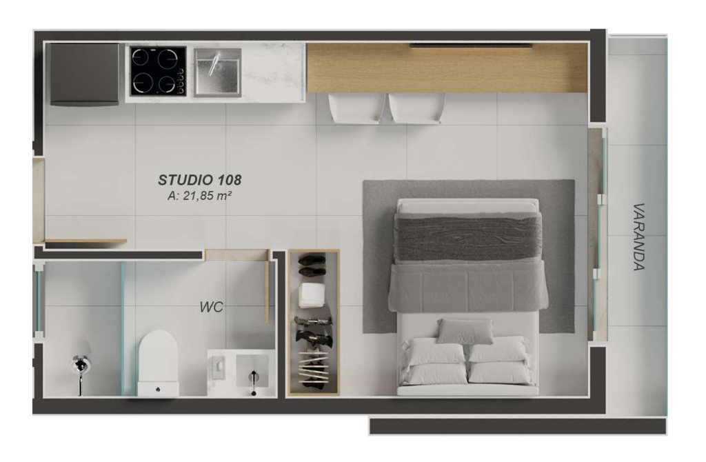 Planta 06 - 1 dorm 21,85m- studio