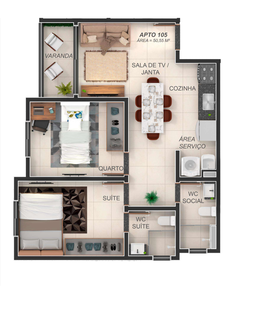 Planta 02 - 2 dorm 50m