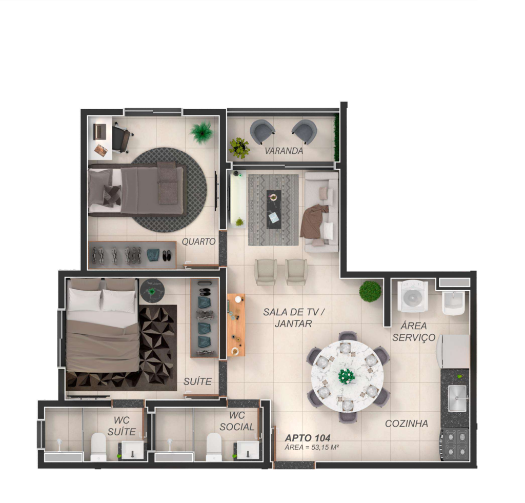 Planta 04 - 2 dorm 53m