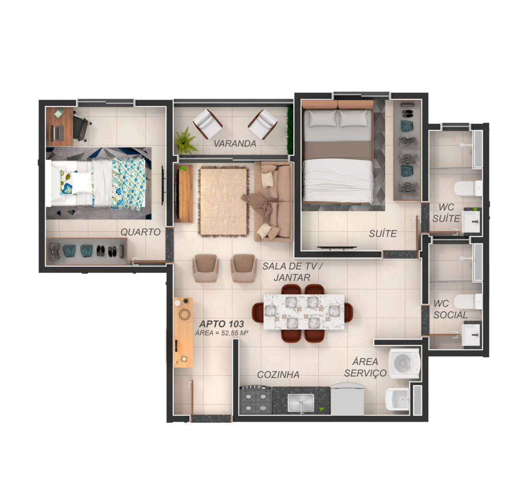 Planta 03 - 2 dorm 52m