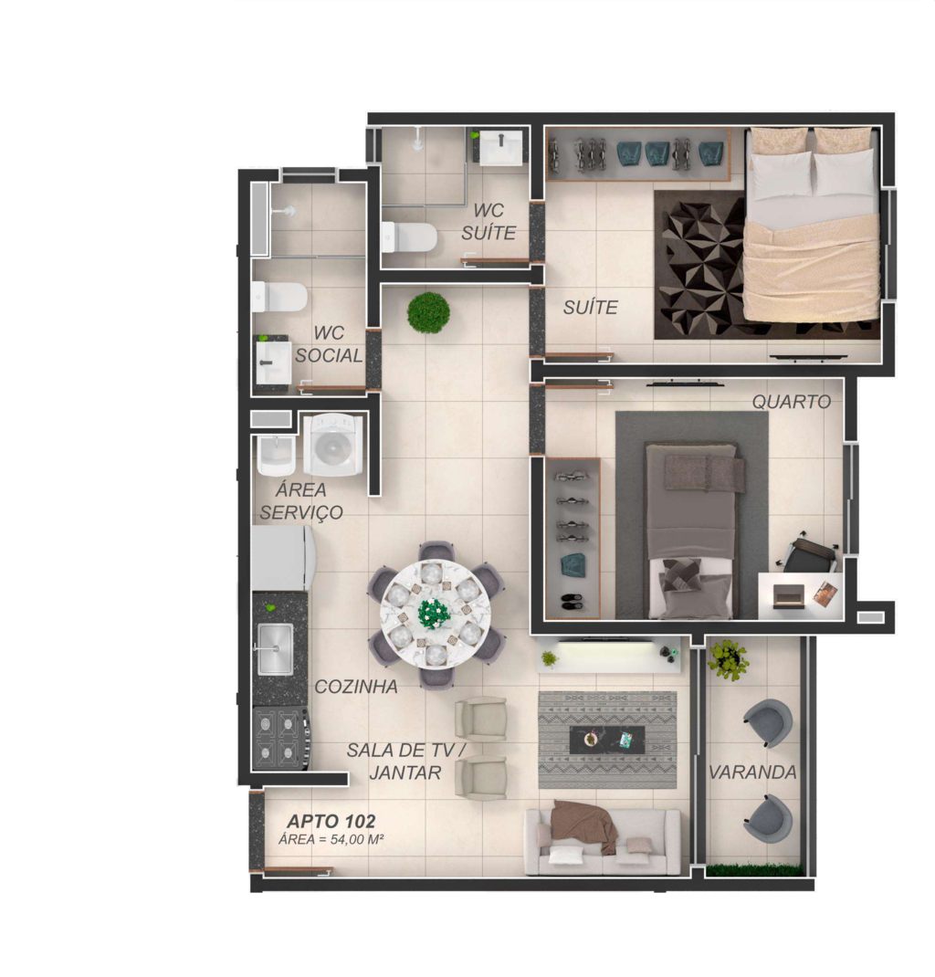 Planta 06 - 2 dorm 54m