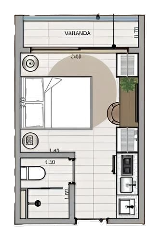 Planta 01 - 1 dorm 18,66m - studio