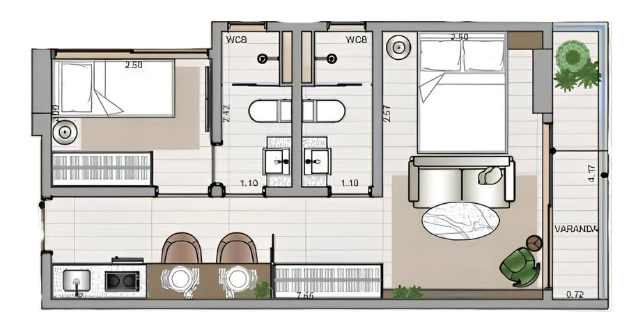 Planta 03 - 2 dorm 37,7m