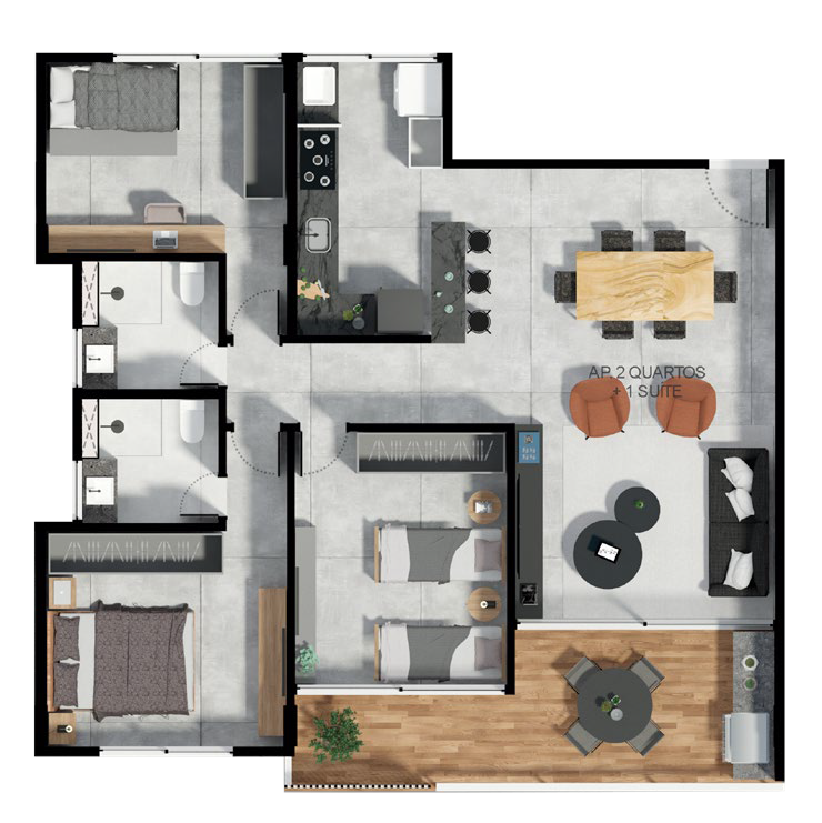 Planta 04 - 3 dorm 104,70m