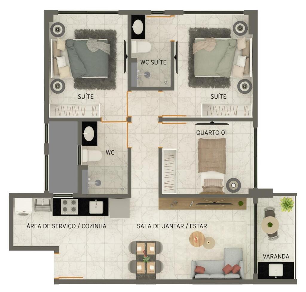 Planta 06 - 3 dorm 65m