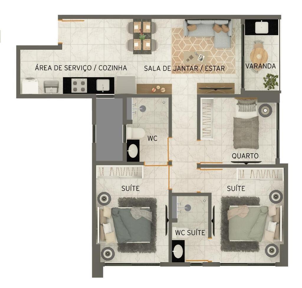 Planta 05 - 3 dorm 64m