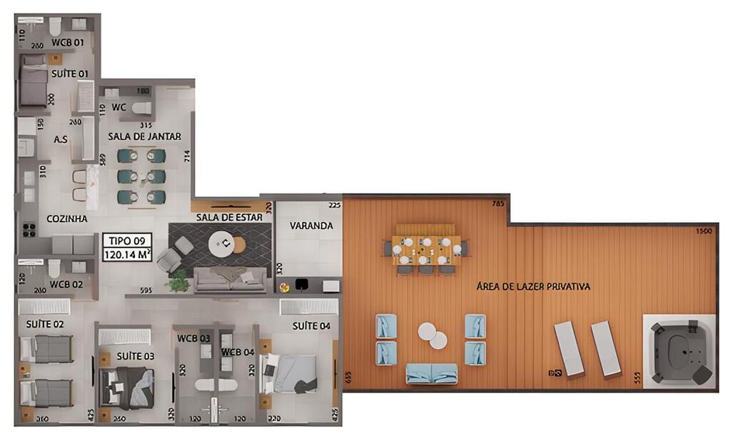 Planta 04 - 4 dorm 120,14m - cobertura horizontal