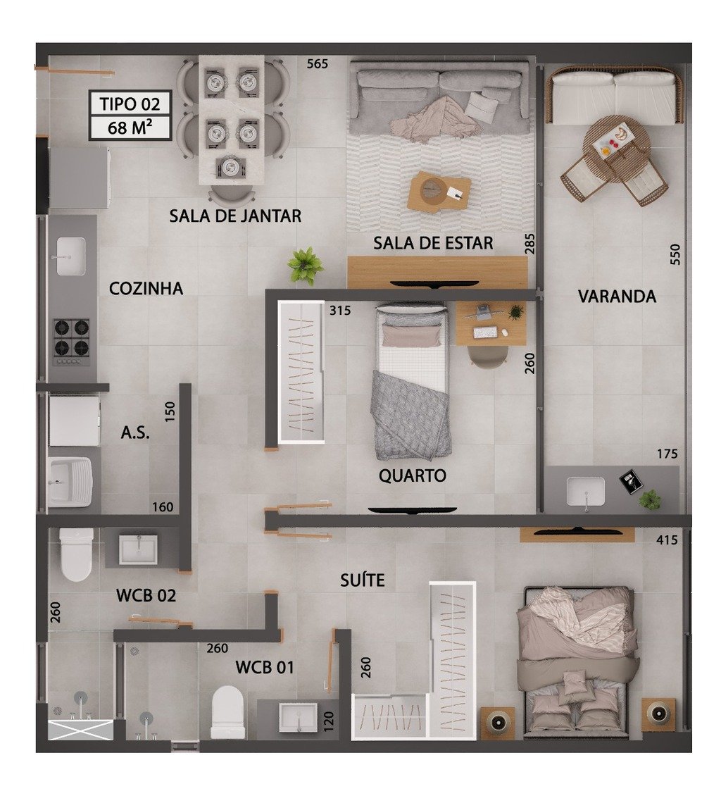 Planta 02 - 2 dorm 68m
