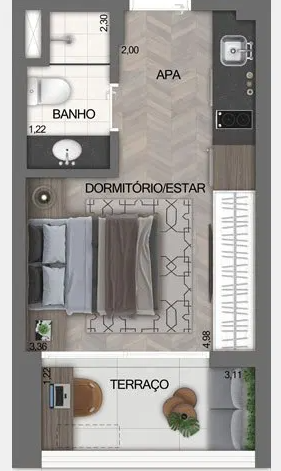 Planta 01 - 1 dorm 24m - studio