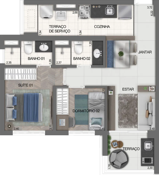 Planta 04 - 2 dorm 54m