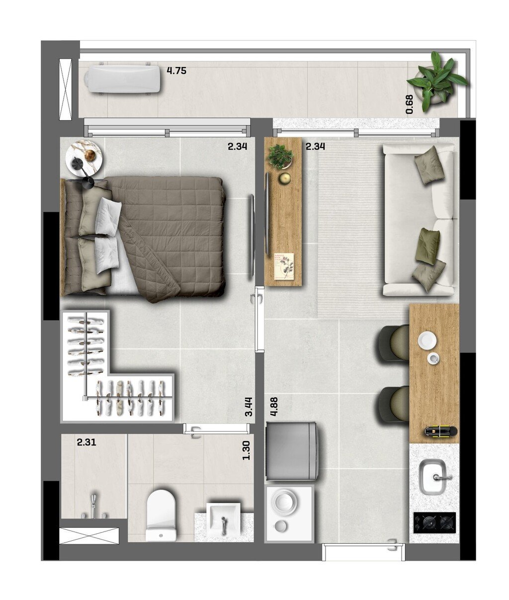 Planta 01 - 1 dorm 32m