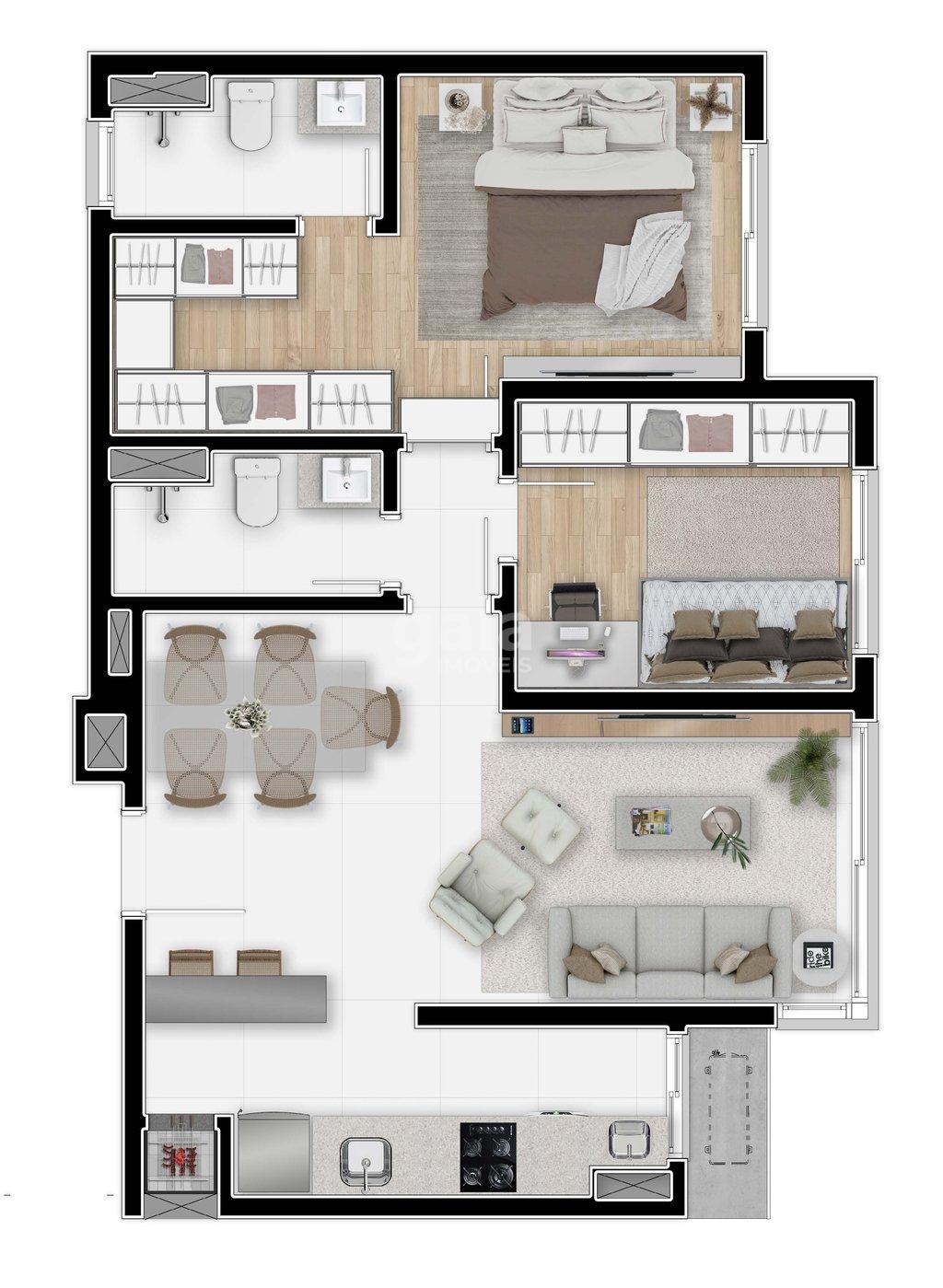 Planta 02 - 2 dorm 68,23m