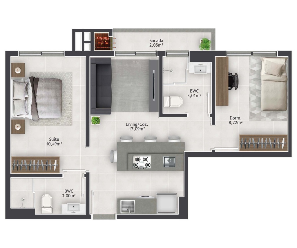 Planta 03 - 2 dorm 53,76m