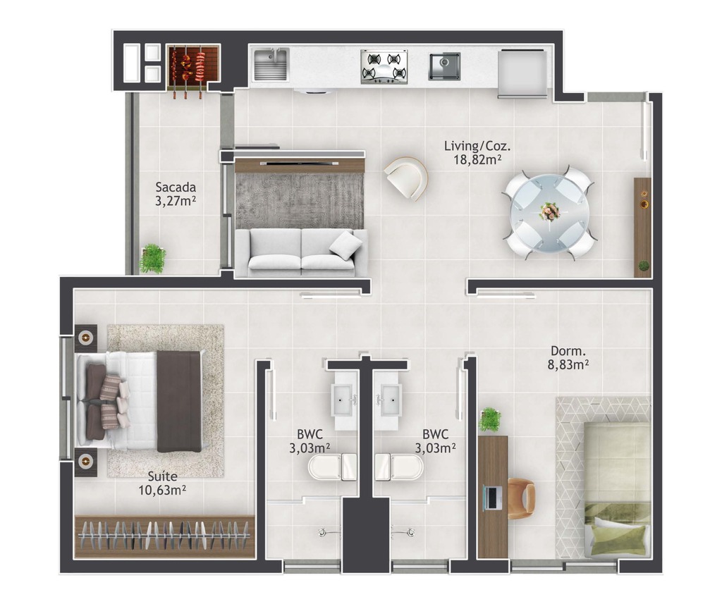 Planta 04 - 2 dorm 57,71m