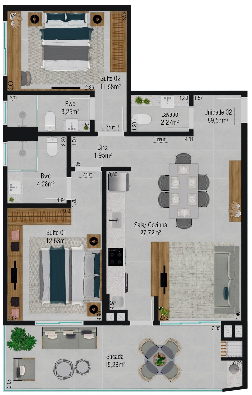 Planta 03 - 2 dorm 89,57m