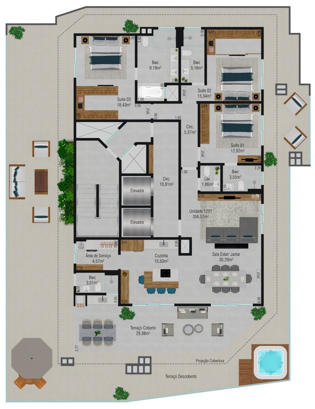 Planta 05 - 3 dorm 356,51m - cobertura horizontal