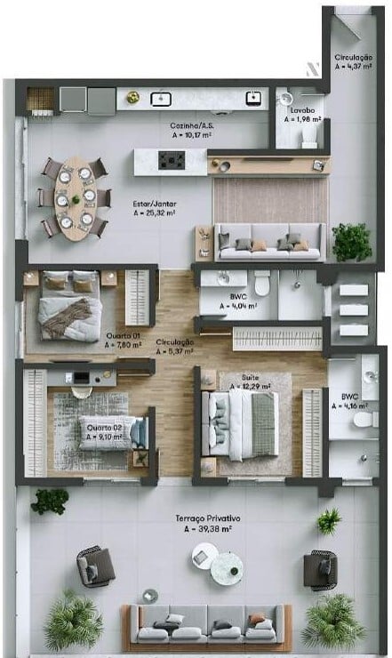 Planta 17 - 3 dorm 139 88m² - garden