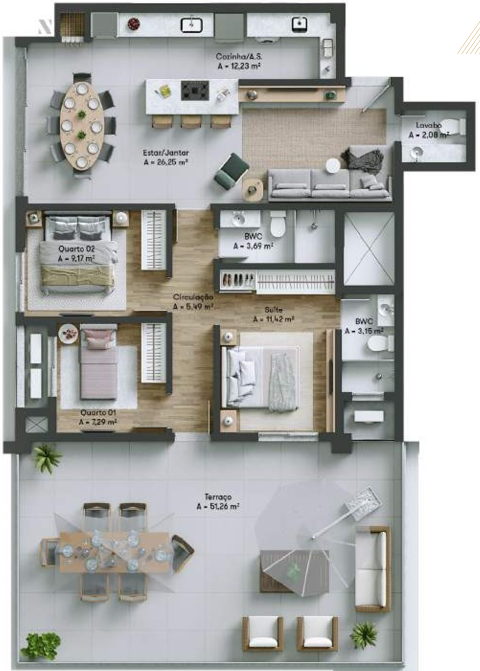 Planta 14 - 3 dorm 146 67m² - garden