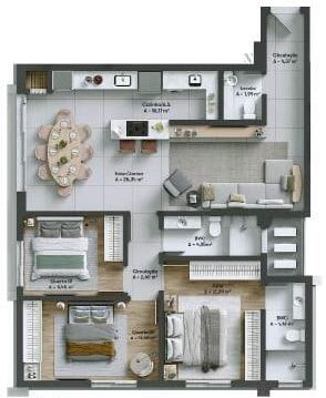 Planta 06 - 3 dorm 100m²