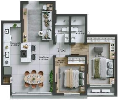Planta 04 - 2 dorm 74 02m²