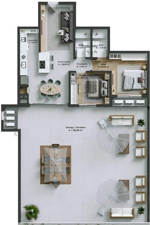 Planta 16 - 2 dorm 186 87m² - garden