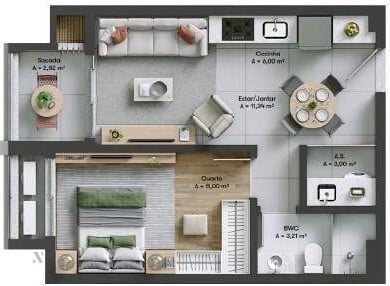 Planta 07 - 1 dorm 44 47m²