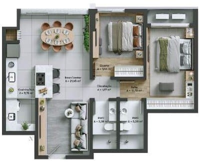 Planta 03 - 2 dorm 73 96m²