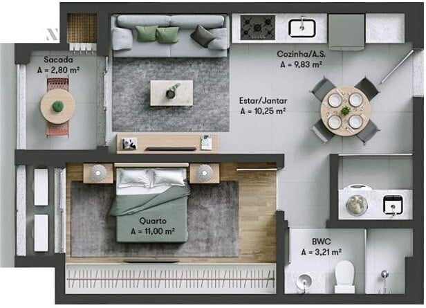 Planta 18 - 1 dorm 44 47m²