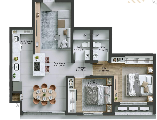 Planta 13 - 2 dorm 73 31m²