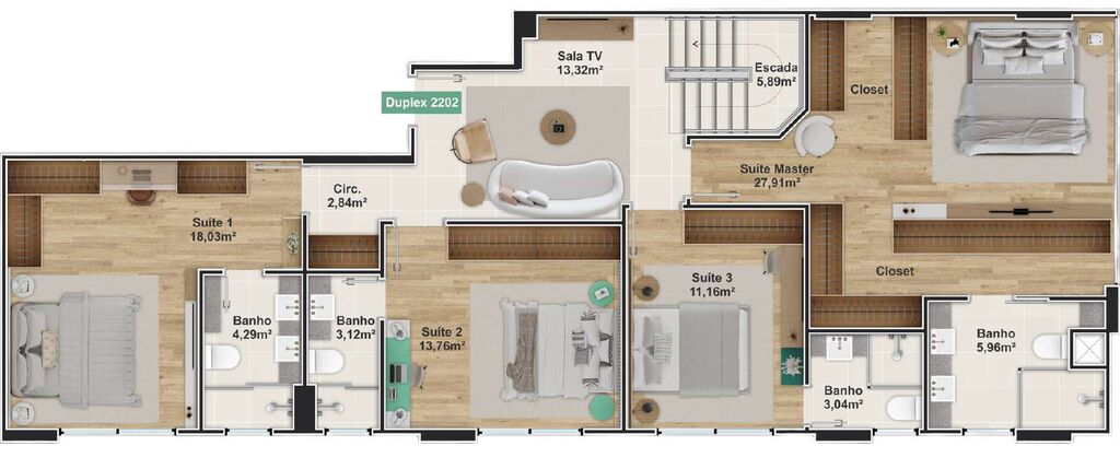 Planta 03 - 4 dorm 235,80m - cobertura duplex - inferior