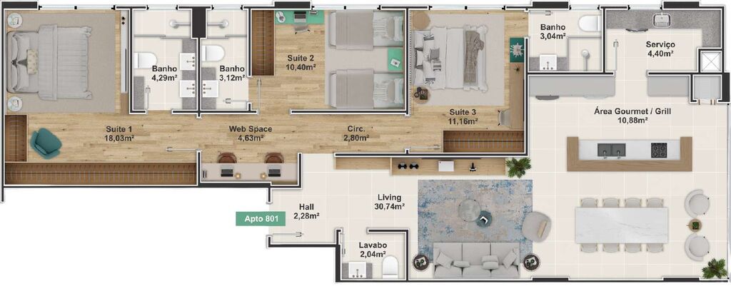 Planta 01 - 3 dorm 118,75m