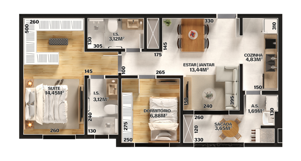 Planta 06 - 2 dorm 61,86m