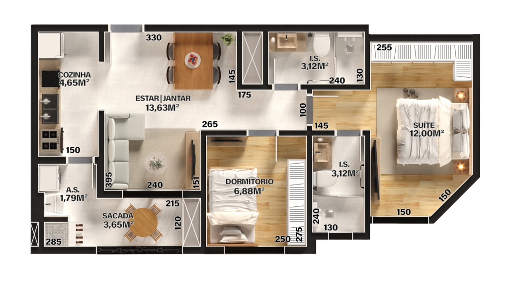 Planta 05 - 2 dorm 58,76m