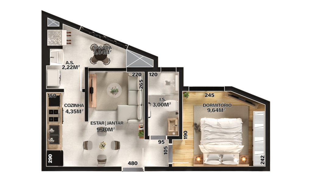 Planta 01 - 1 dorm 38,43m