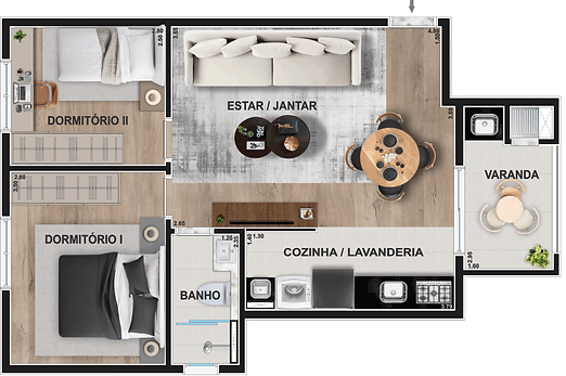 Planta 02 - 2 dorm 56,21m