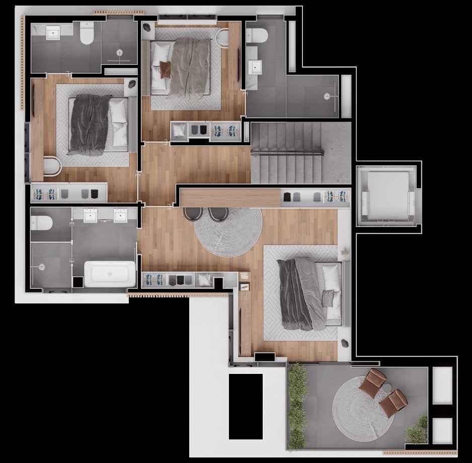 Planta 03 - 3 dorm 194,91m - cobertura duplex - superior