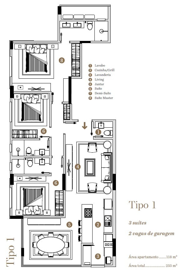 Planta 01 - 3 dorm 118m