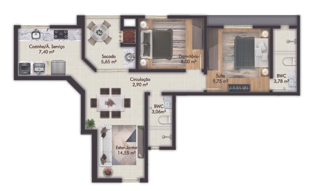 Planta 04 - 2 dorm 63 85m