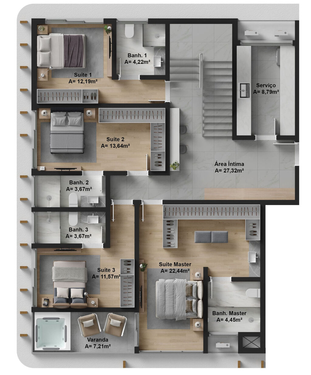 Planta 08 - 4 dorm 280m - cobertura duplex - inferior