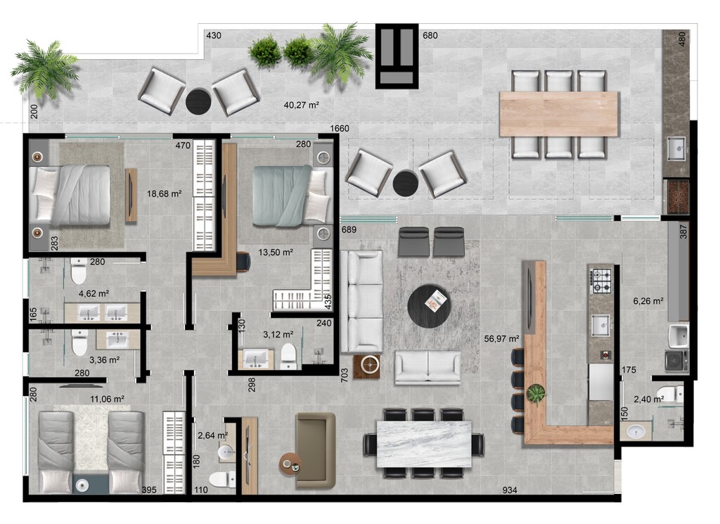 Planta 17 - 3 dorm 195 03m - cobertura horizontal