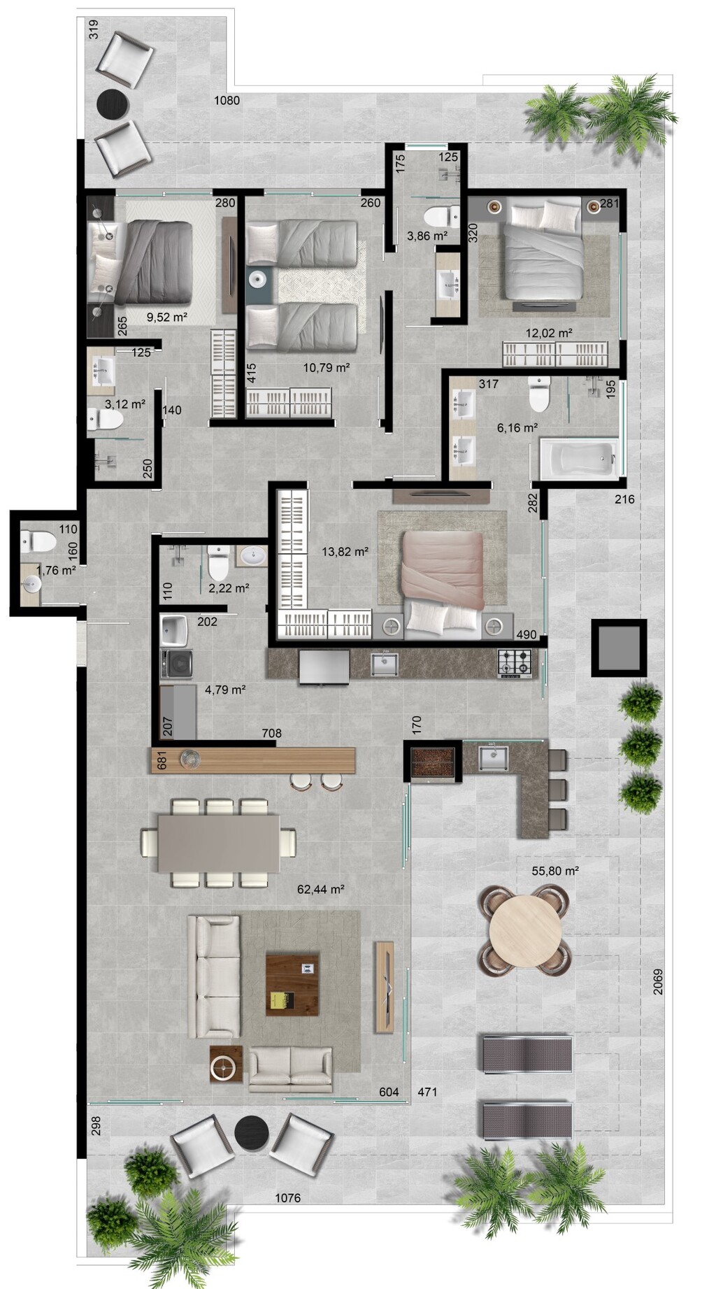 Planta 20 - 4 dorm 240 35m - cobertura horizontal