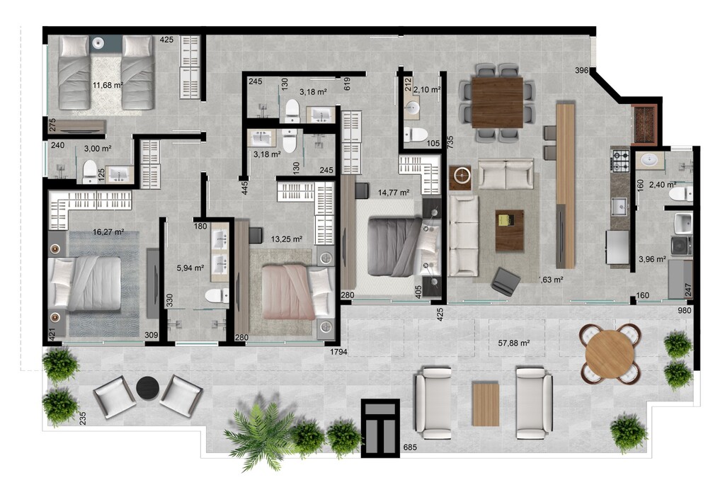 Planta 19 - 4 dorm 204 39m - cobertura horizontal