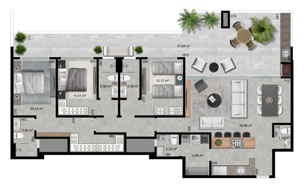 Planta 15 - 3 dorm 172 75m - cobertura horizontal